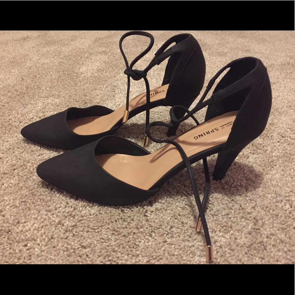 Call It Spring Black Heels, with tie on straps